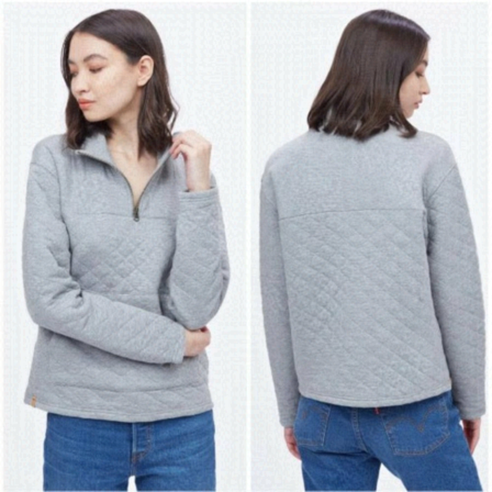 tentree Quilted Half-Zip Pullover Sweatshirt in Light Gray
